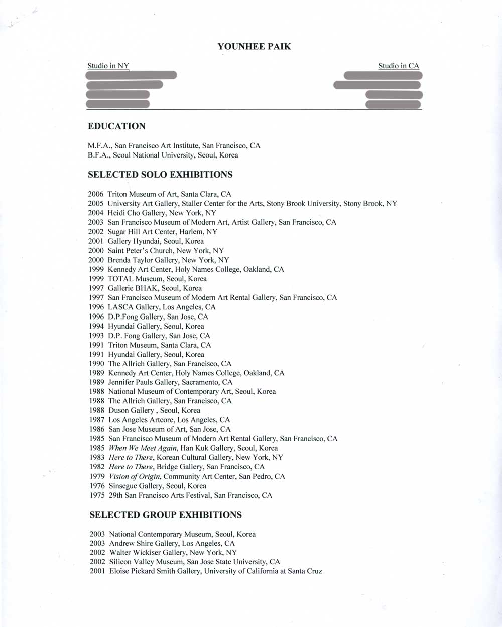 Younhee Paik's Resume, pg 1